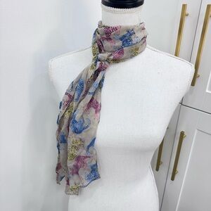 Cat scarf whimsical cat retro novelty crazy cat lady Funky blue pink yellow